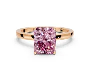Solitaire Engagement Ring Setting for Fancy Pink Radiant Cut Center with Thin Rounded Plain Band and Prong Head in Rose Gold