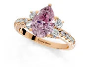 Paired Accent Engagement Ring Setting for Fancy Pink Pear-Shaped Center with Pave Band and Prong Head in Rose Gold