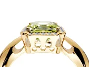 Halo Engagement Ring Setting for Fancy Yellow Asscher Cut Center with Tapered Plain Band and Prong Head in Yellow Gold