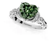 Solitaire Engagement Ring Setting for Fancy Green Heart-Shaped Center with Filigree Band and Prong Head in White Gold