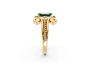 Solitaire Engagement Ring Setting for Fancy Green Emerald Cut Center with Twisted Band and Scroll Prong Head in Yellow Gold