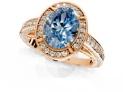 Halo Engagement Ring Setting for Fancy Blue Oval Center with Framed Halo, Pave Band and Prong Head in Rose Gold