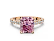 Solitaire Engagement Ring Setting for Fancy Pink Radiant Cut Center with Widening Pave Band and Claw Prong Head in Rose Gold