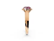 Halo Engagement Ring Setting for Fancy Pink Round Cut Center with Knife Ridge Cathedral Band and Prong Head in Rose Gold