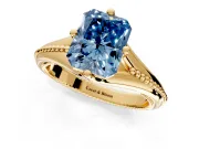 Solitaire Engagement Ring Setting for Fancy Blue Radiant Cut Center with Milgrain Cathedral Band and Prong Head in Yellow Gold