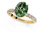 Open Basket Engagement Ring Setting for Fancy Green Oval Center with Pave Band and Prong Head in Yellow Gold