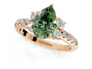 Paired Accent Engagement Ring Setting for Fancy Green Pear-Shaped Center with Pave Band and Prong Head in Rose Gold