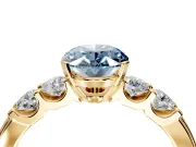 5 Stone Engagement Ring Setting for Fancy Blue Oval Center with Plain Band and Prong Head in Yellow Gold