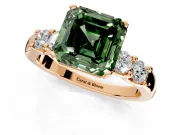 5 Stone Engagement Ring Setting for Fancy Green Asscher Cut Center with Plain Band and Prong Head in Rose Gold