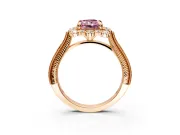 Milgrain Halo Engagement Ring Setting for Fancy Pink Radiant Cut Center with Bezel Point Accents and Prong Head in Rose Gold