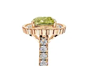 Milgrain Floral Halo Engagement Ring Setting for Fancy Yellow Cushion Cut Center with Pave Band and Prong Head in Rose Gold
