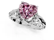 Solitaire Engagement Ring Setting for Fancy Pink Heart-Shaped Center with Filigree Accent Basket and Prong Head in Platinum