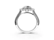 Milgrain Halo Engagement Ring Setting for Round Cut Center with Bezel Point Accents and Prong Head in Platinum