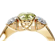 3 Stone Engagement Ring Setting for Fancy Yellow Oval Center with Raised Basket Heads and Prong Head in Yellow Gold