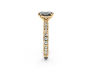 Solitaire Engagement Ring Setting for Emerald Cut Center with Milgrain-Edged Pave Band and Prong Head in Yellow Gold