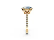 Halo Engagement Ring Setting for Fancy Blue Oval Center with Openwork Halo, Pave Band and Prong Head in Yellow Gold