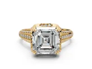 Solitaire Engagement Ring Setting for Asscher Cut Center with Accented Split Shank and Prong Head in Yellow Gold