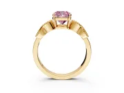 Leaf Engagement Ring Setting for Fancy Pink Cushion Cut Center with Milgrain Accent Band and Prong Head in Yellow Gold