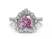 Milgrain Halo Engagement Ring Setting for Fancy Pink Heart-Shaped Center with Bezel Point Accents and Prong Head in Platinum