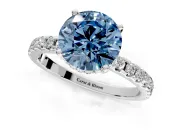 Solitaire Engagement Ring Setting for Fancy Blue Round Cut Center with Band of Accents and Prong Head in Platinum