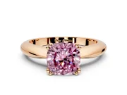 Solitaire Engagement Ring Setting for Fancy Pink Cushion Cut Center with Reverse Tapered Band and Prong Head in Rose Gold