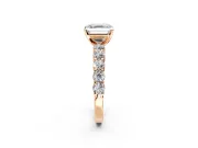 Shared-Prong Engagement Ring Setting for Asscher Cut Center with Graduated Accents and Prong Head in Rose Gold