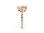 Accent Halo Engagement Ring Setting for Oval Center with Full-Length Pave Band and Prong Head in Rose Gold