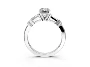Bar-Set Engagement Ring Setting for Emerald Cut Center with Tapered Baguette Accents and Prong Head in Sterling Silver