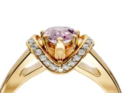 Solitaire Engagement Ring Setting for Fancy Pink Pear-Shaped Center with Wide Band, Pave Collar and Prong Head in Yellow Gold