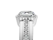 Halo Engagement Ring Setting for Asscher Cut Center with Wide Band, Inlaid Accent Row and Prong Head in Platinum