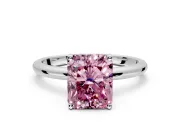 Hidden Halo Engagement Ring Setting for Fancy Pink Radiant Cut Center with Thin Round-Wire Band and Prong Head in Sterling Silver