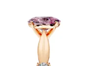 Solitaire Engagement Ring Setting for Fancy Pink Oval Center with Carved Leaf Shoulders and Prong Head in Rose Gold