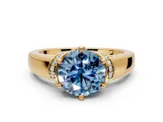 Solitaire Engagement Ring Setting for Fancy Blue Round Cut Center with Wide Band, Pave Collar and Prong Head in Yellow Gold