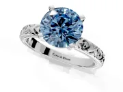 Solitaire Engagement Ring Setting for Fancy Blue Round Cut Center with XO Engraved Band and Prong Head in Platinum