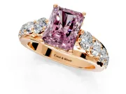 Solitaire Engagement Ring Setting for Fancy Pink Radiant Cut Center with Graduated Shared Prongs and Prong Head in Rose Gold