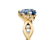 Solitaire Engagement Ring Setting for Fancy Blue Heart-Shaped Center with Accented Twist Band and Leaf Prong Head in Yellow Gold