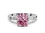 Bar-Set Engagement Ring Setting for Fancy Pink Radiant Cut Center with Tapered Baguette Accents and Prong Head in Platinum