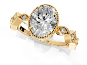 Milgrain Bezel Engagement Ring Setting for Oval Center with Marquise Stations and Bezel Head in Yellow Gold