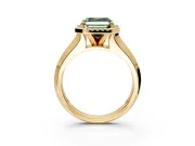 Halo Engagement Ring Setting for Fancy Green Asscher Cut Center with Knife Ridge Cathedral Band and Prong Head in Yellow Gold