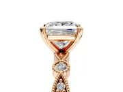 Solitaire Engagement Ring Setting for Princess Cut Center with Milgrain Bezel Accents and Prong Head in Rose Gold