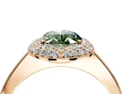 Halo Engagement Ring Setting for Fancy Green Oval Center with Plain Tapered Band and Prong Head in Rose Gold