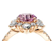Floral Halo Engagement Ring Setting for Fancy Pink Round Cut Center with Pave Accents and Prong Head in Rose Gold