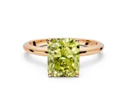 Hidden Halo Engagement Ring Setting for Fancy Yellow Radiant Cut Center with Thin Round-Wire Band and Prong Head in Rose Gold
