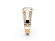 Halo Engagement Ring Setting for Asscher Cut Center with Wide-Open Pave Split Shank and Prong Head in Rose Gold