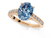 Solitaire Engagement Ring Setting for Fancy Blue Oval Center with Crossover Accents and Prong Head in Rose Gold