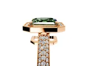 Milgrain Halo Engagement Ring Setting for Fancy Green Asscher Cut Center with Three-Sided Pave Band and Prong Head in Rose Gold