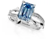 Solitaire Engagement Ring Setting for Fancy Blue Emerald Cut Center with Pave and Plain Crossover Band and Prong Head in White Gold