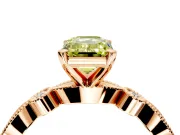 Solitaire Engagement Ring Setting for Fancy Yellow Emerald Cut Center with Milgrain Bezel Accents and Prong Head in Rose Gold