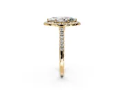 Halo Engagement Ring Setting for Marquise Center with Narrowing Pave Band and Prong Head in Yellow Gold