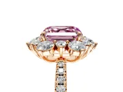 Floral Halo Engagement Ring Setting for Fancy Pink Asscher Cut Center with Pave Accents and Prong Head in Rose Gold